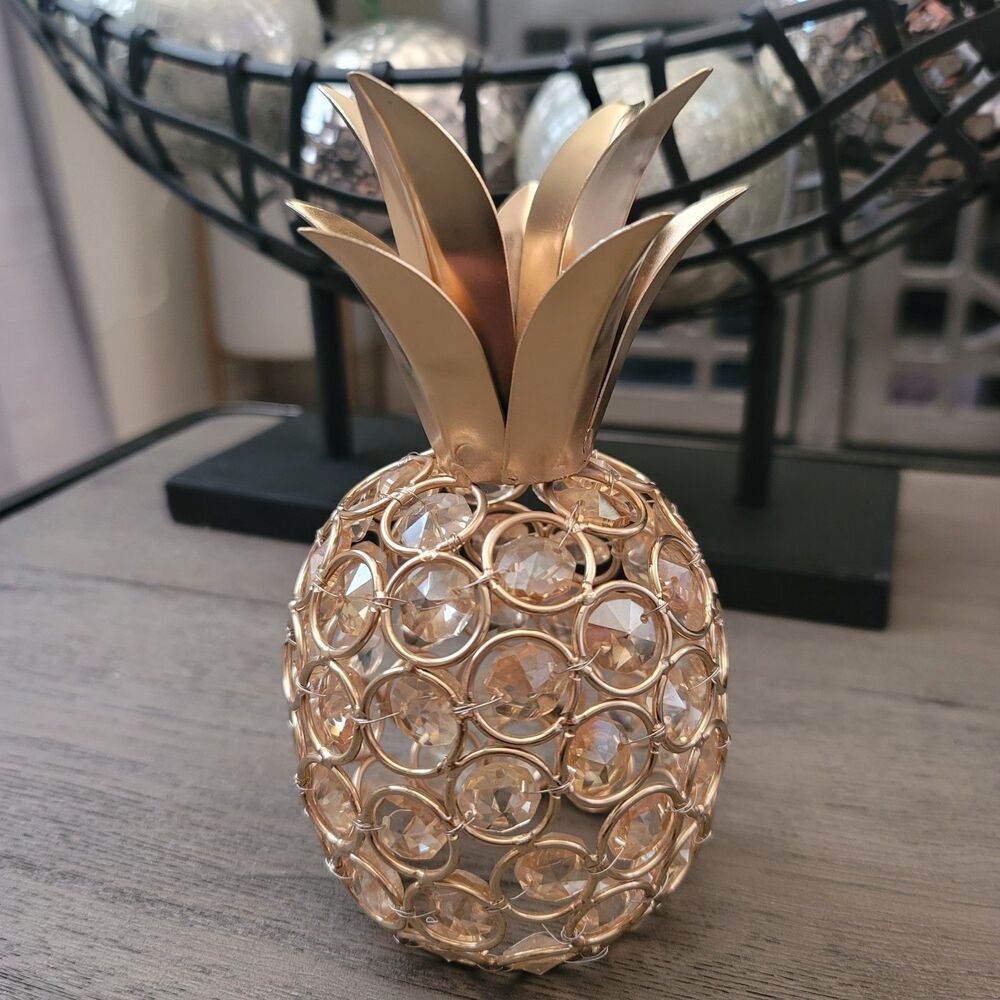 Glamorous Pineapple Candlestick Decoration Gold Gemstone Fruit Figurine